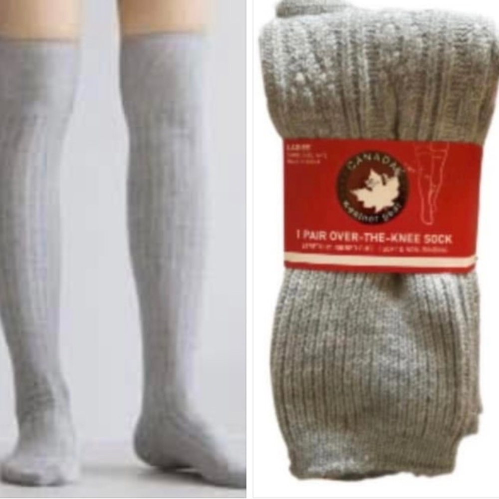 NWT Canada 🇨🇦 Weather Gear Gray Ribbed Cuffed Over-the-Knee Socks Size 4-10